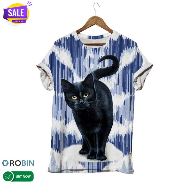 Black Mysterious Cat  3D All Over Print T-Shirt