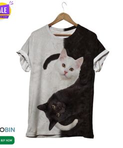 Rolling Rolling Black And White Cat  3D All Over Print T-Shirt