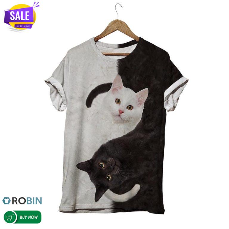 Rolling Rolling Black And White Cat  3D All Over Print T-Shirt