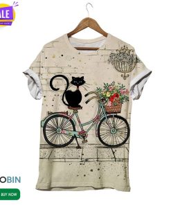 Black Cat On The Bike  3D All Over Print T-Shirt