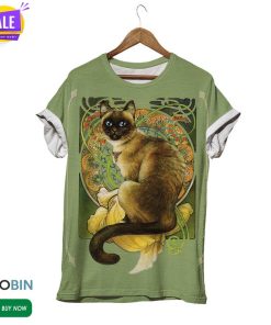 Retro Green Cat  3D All Over Print T-Shirt