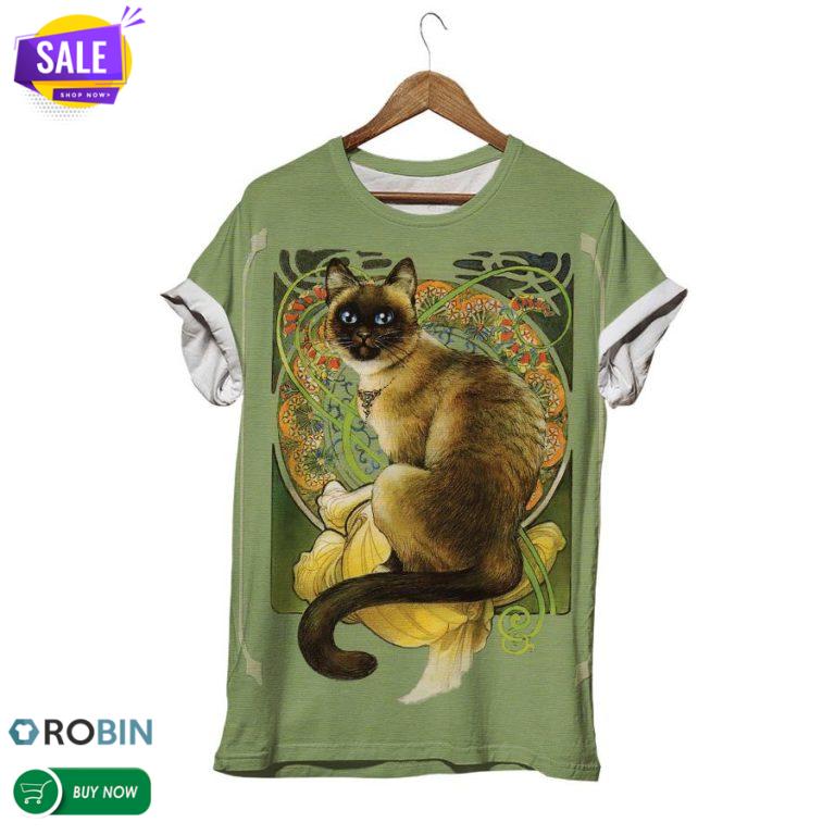 Retro Green Cat  3D All Over Print T-Shirt