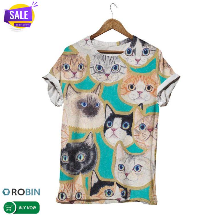 Cat Faces Face Mask 3D All Over Print T-Shirt