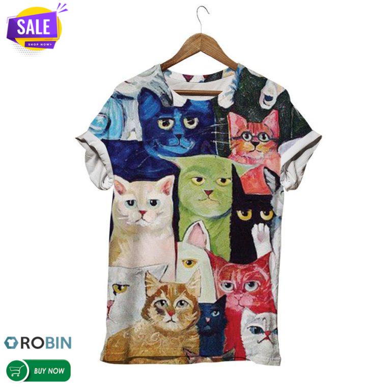 Colorful Cat Painting  3D All Over Print T-Shirt