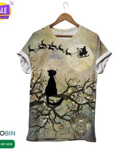 Lonely Cat Forest Night  3D All Over Print T-Shirt Lonely Cat Forest Night  3D All Over Print T-Shirt