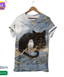 Cat And Bird Friendship  3D All Over Print T-Shirt