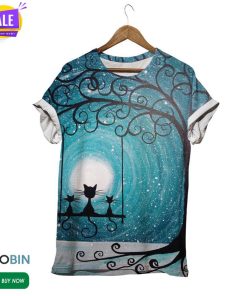 Cat Friends On Peaceful Night  3D All Over Print T-Shirt