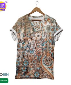 Creative Heaven Floral Cat With Guitar  3D All Over Print T-Shirt