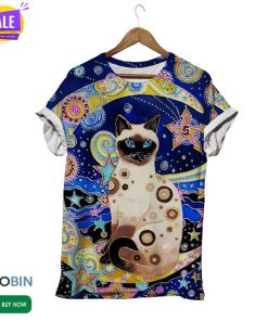 Siamese Cat Blue Galaxy  3D All Over Print T-Shirt
