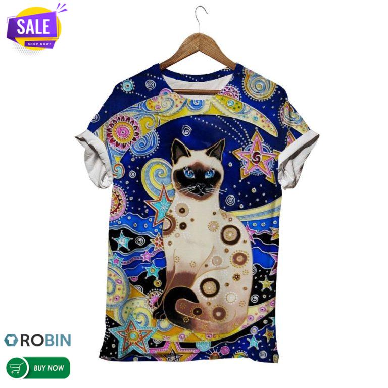 Siamese Cat Blue Galaxy  3D All Over Print T-Shirt