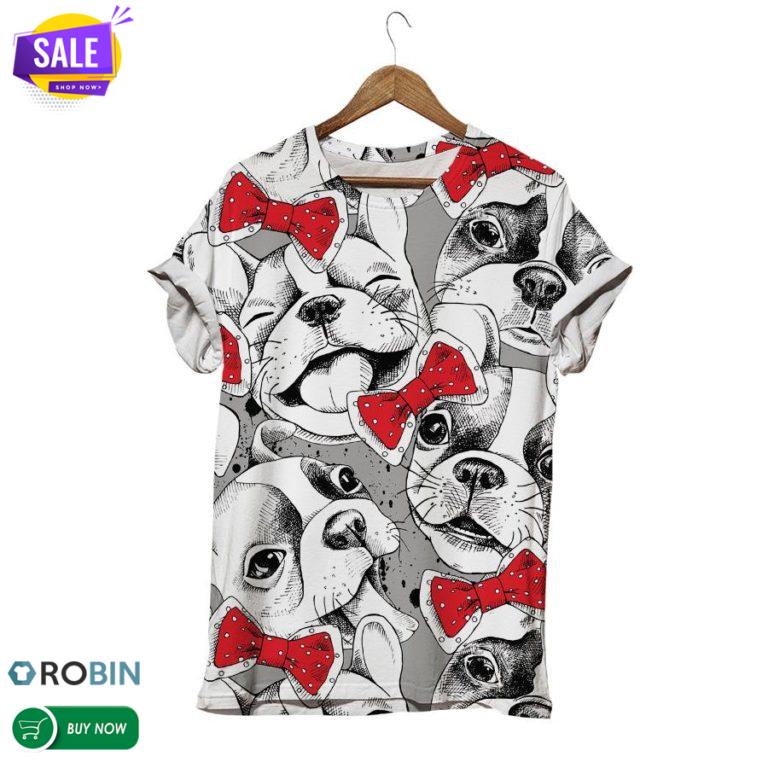 Smiling Dog With Bow Tie  3D All Over Print T-Shirt