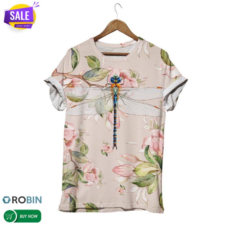 Dragonfly On Blossom Day  3D All Over Print T-Shirt