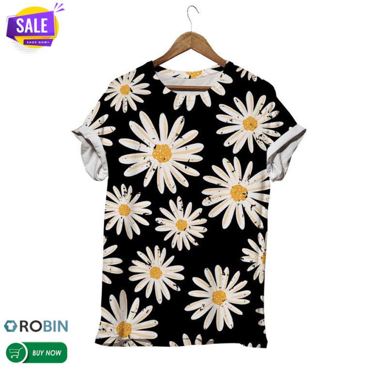 White Gerbera On Black  3D All Over Print T-Shirt