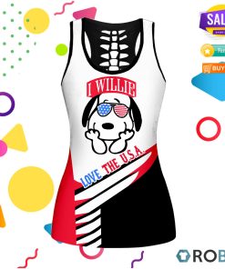 I Love The USA Snoopy New Hollow Tanktop & Legging Set