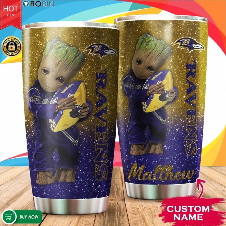 Personalized Baby Groot Hug Baltimore Ravens 20oz Tumbler