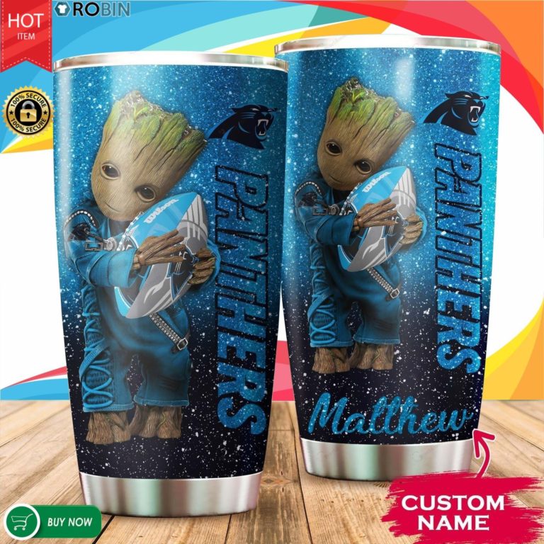 Personalized Baby Groot Hug Carolina Panthers 20oz Tumbler