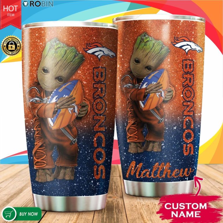 Personalized Baby Groot Hug Denver Broncos 20oz Tumbler