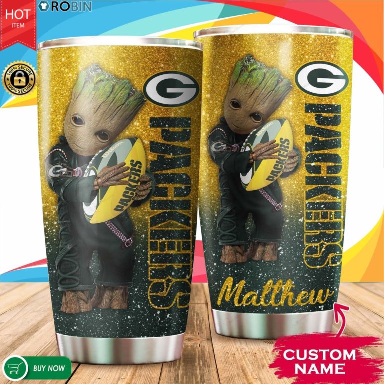 Personalized Baby Groot Hug Green Bay Packers 20oz Tumbler