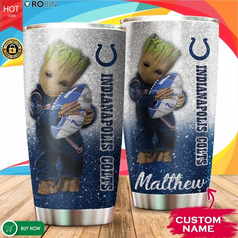 Personalized Baby Groot Hug Indianapolis Colts 20oz Tumbler