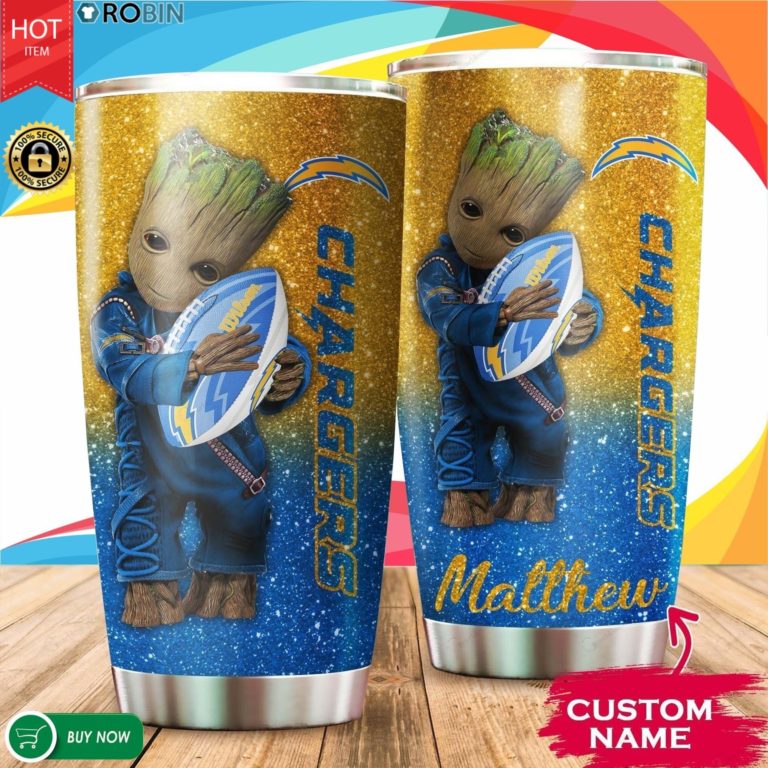 Personalized Baby Groot Hug Los Angeles Chargers 20oz Tumbler
