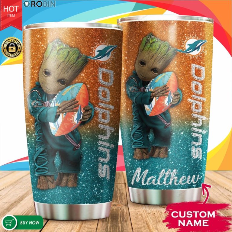 Personalized Baby Groot Hug Miami Dolphins 20oz Tumbler