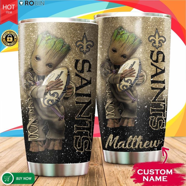 Personalized Baby Groot Hug New Orleans Saints 20oz Tumbler