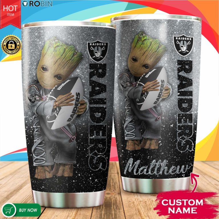 Personalized Baby Groot Hug Oakland Raiders 20oz Tumbler