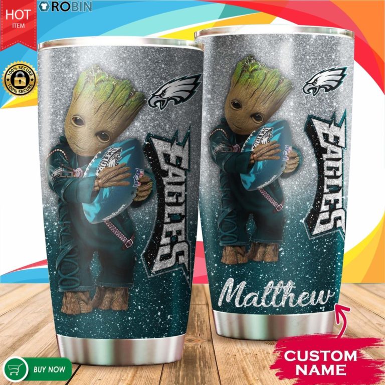 Personalized Baby Groot Hug Philadelphia Eagles 20oz Tumbler