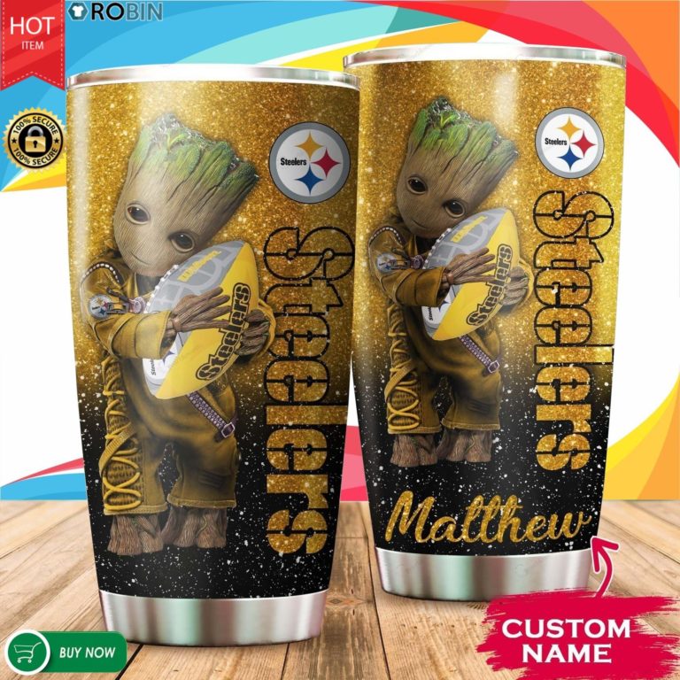 Personalized Baby Groot Hug Pittsburgh Steelers 20oz Tumbler