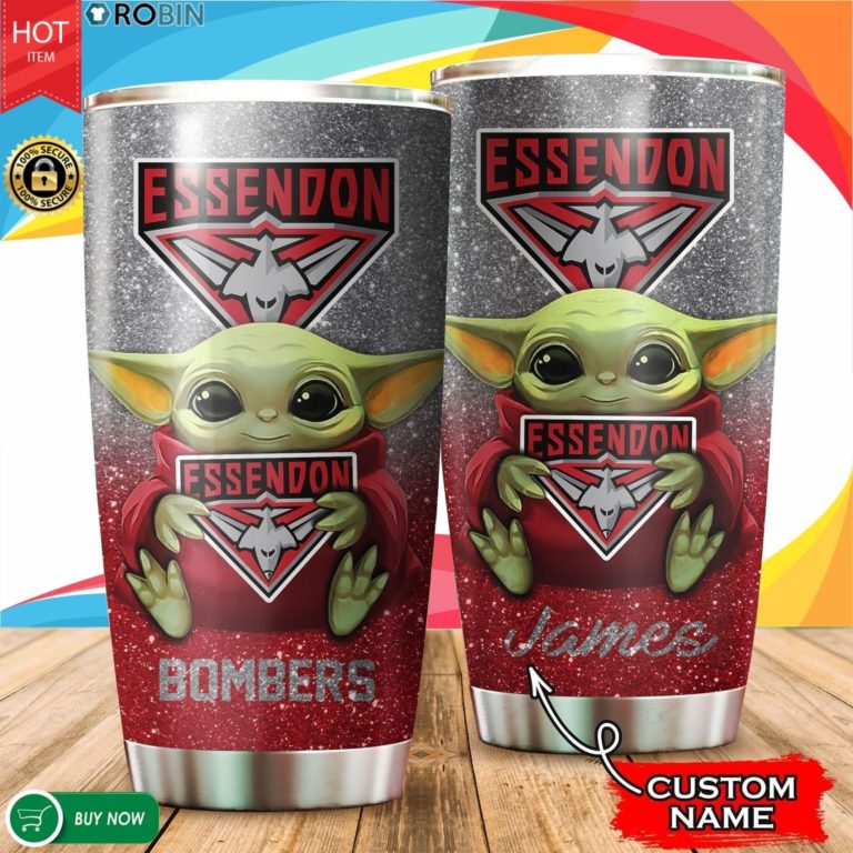 Personalized Baby Yoda Hug Essendon Football Club 20oz Tumbler