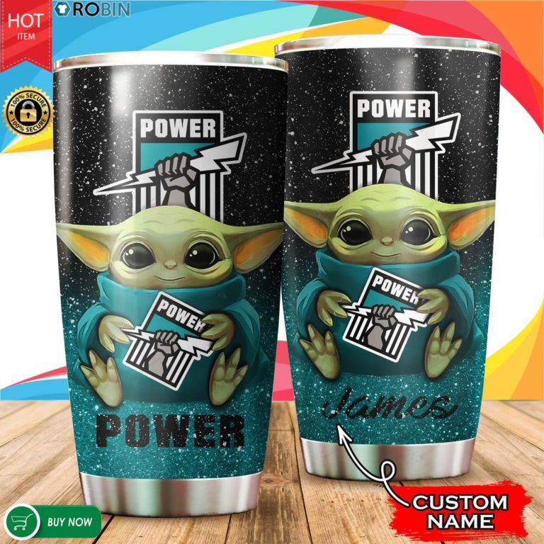 Personalized Baby Yoda Hug Port Adelaide Power 20oz Tumbler