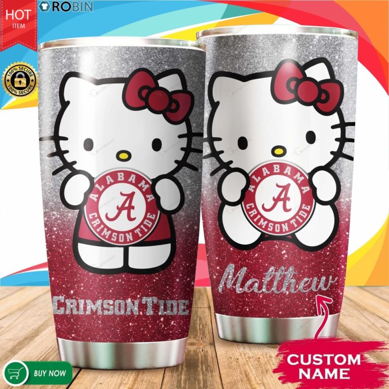 Personalized Hello Kitty Hug Alabama Crimson Tide 20oz Tumbler