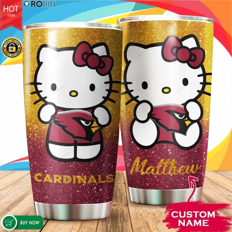 Personalized Hello Kitty Hug Arizona Cardinals 20oz Tumbler