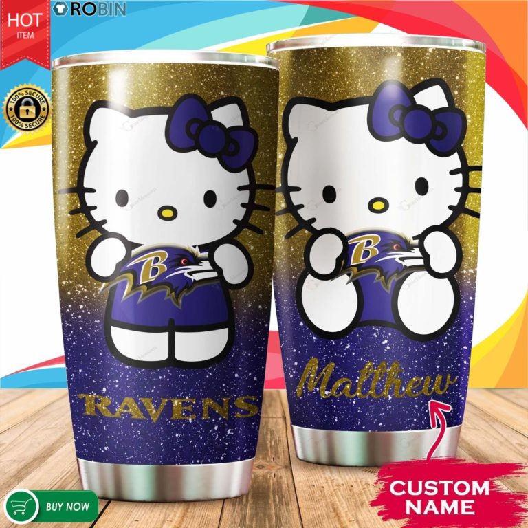 Personalized Hello Kitty Hug Baltimore Ravens 20oz Tumbler