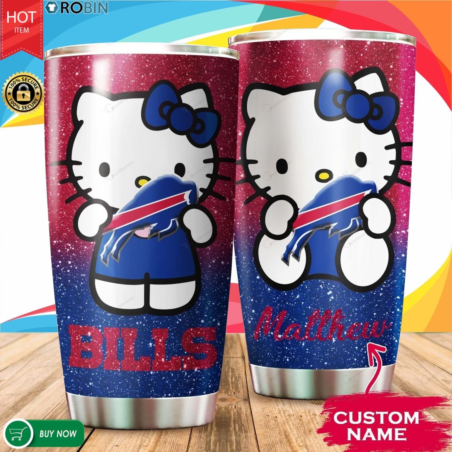 Personalized Hello Kitty Hug Buffalo Bills 20oz Tumbler - RobinPlaceFabrics