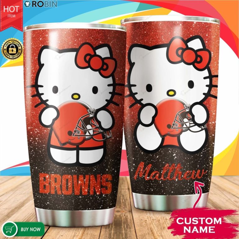 Personalized Hello Kitty Hug Cleveland Browns 20oz Tumbler