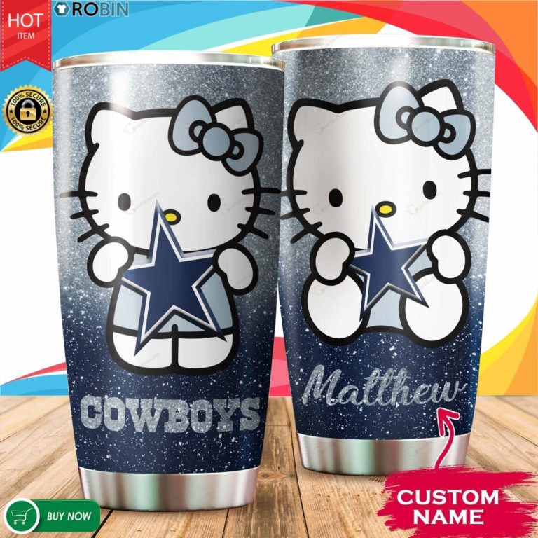 Personalized Hello Kitty Hug Dallas Cowboys 20oz Tumbler