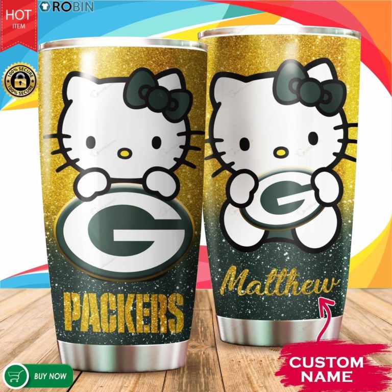 Personalized Hello Kitty Hug Green Bay Packers 20oz Tumbler