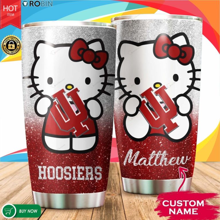 Personalized Hello Kitty Hug Indiana Hoosiers 20oz Tumbler