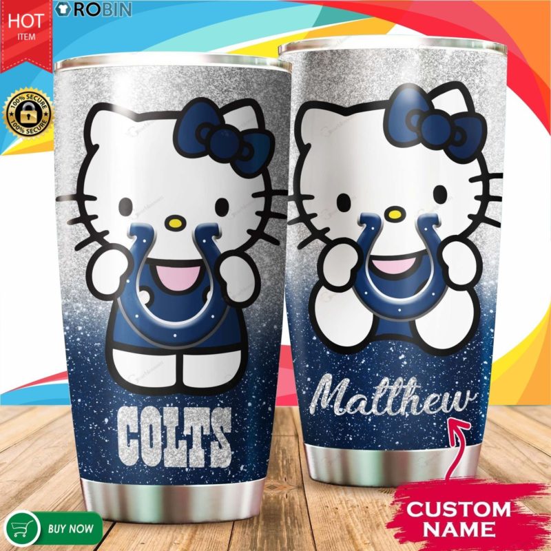 Personalized Hello Kitty Hug Indianapolis Colts 20oz Tumbler