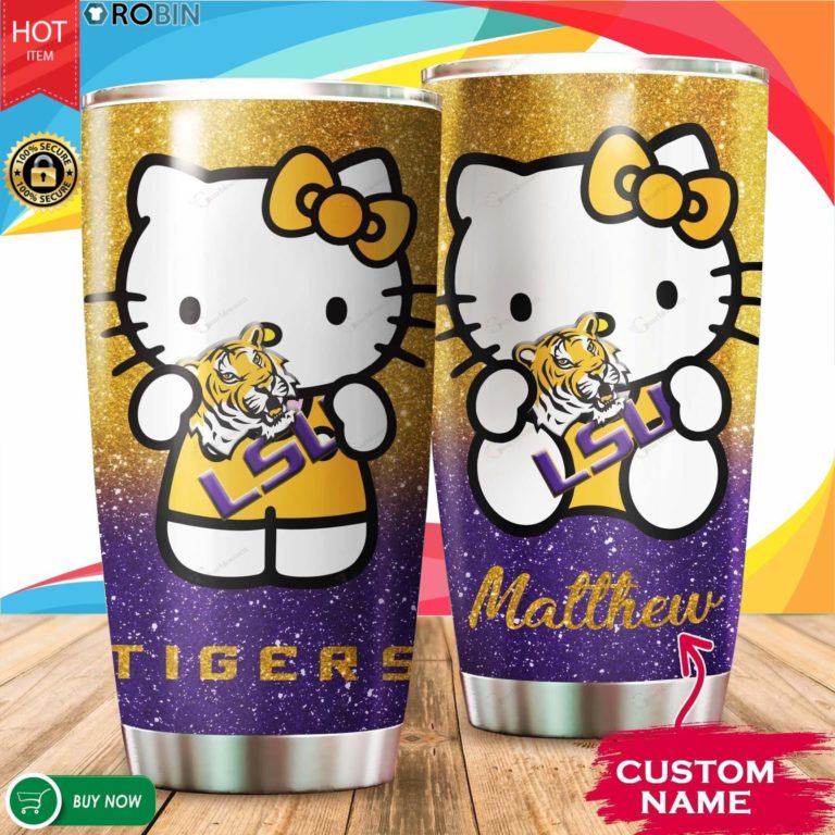 Personalized Hello Kitty Hug LSU Tigers 20oz Tumbler