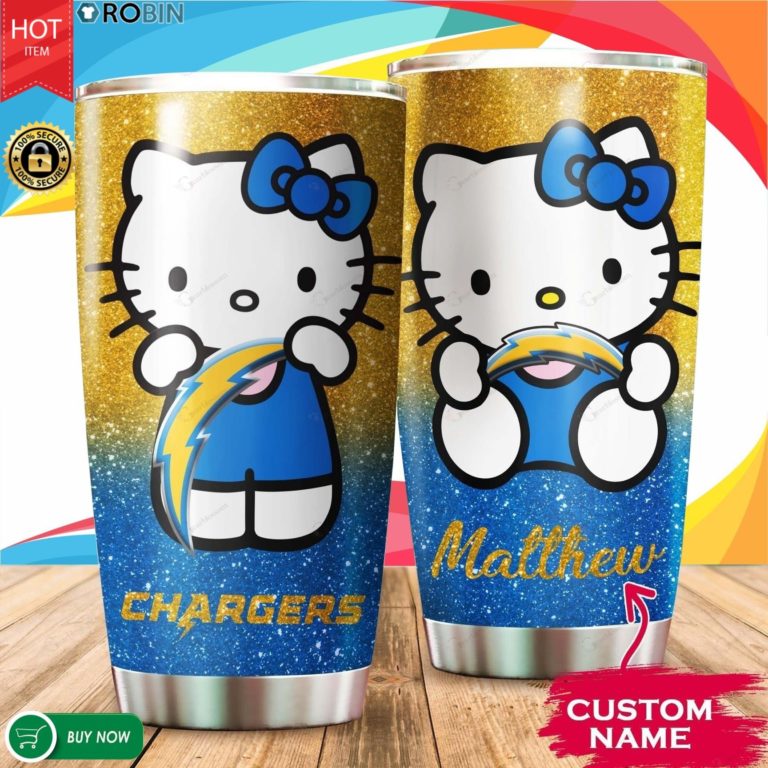 Personalized Hello Kitty Hug Los Angeles Chargers 20oz Tumbler