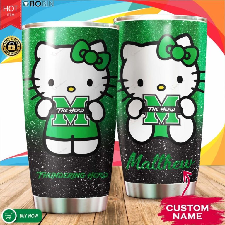 Personalized Hello Kitty Hug Marshall Thundering Herd 20oz Tumbler
