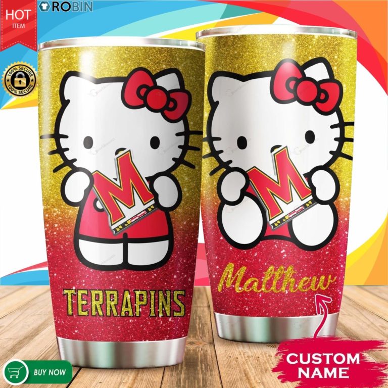 Personalized Hello Kitty Hug Maryland Terrapins 20oz Tumbler