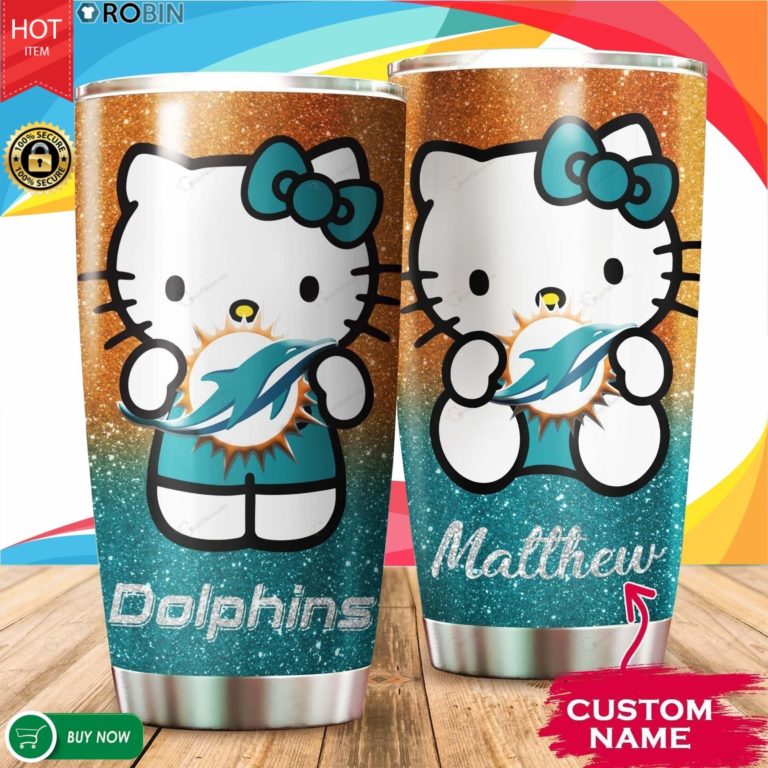 Personalized Hello Kitty Hug Miami Dolphins 20oz Tumbler