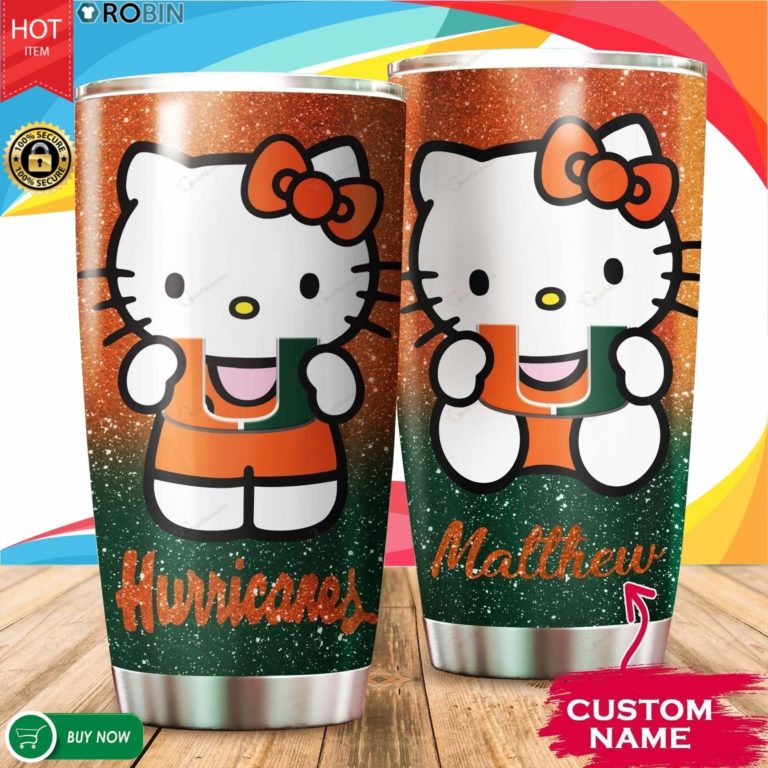 Personalized Hello Kitty Hug Miami Hurricanes 20oz Tumbler