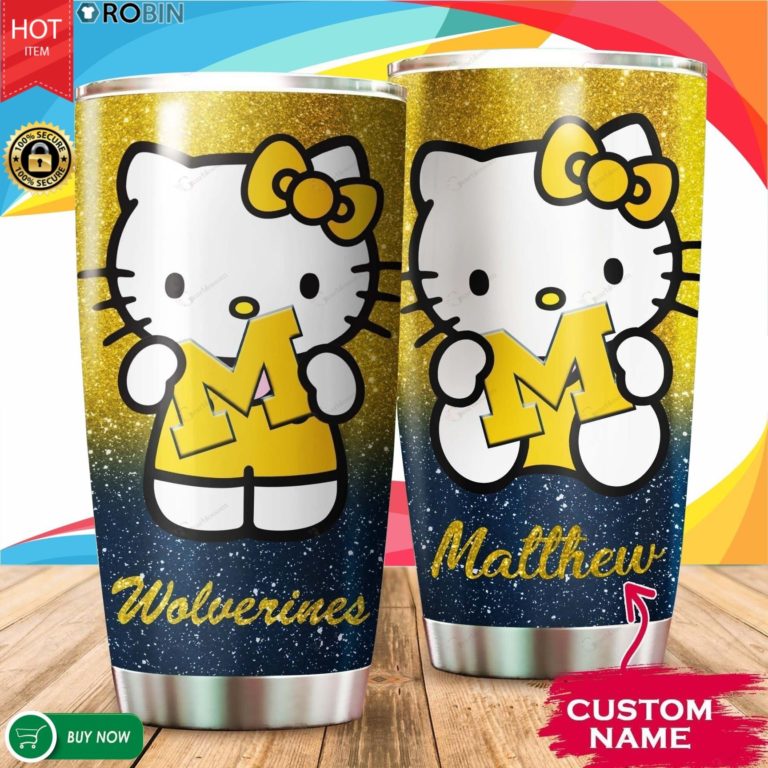 Personalized Hello Kitty Hug Michigan Wolverines 20oz Tumbler