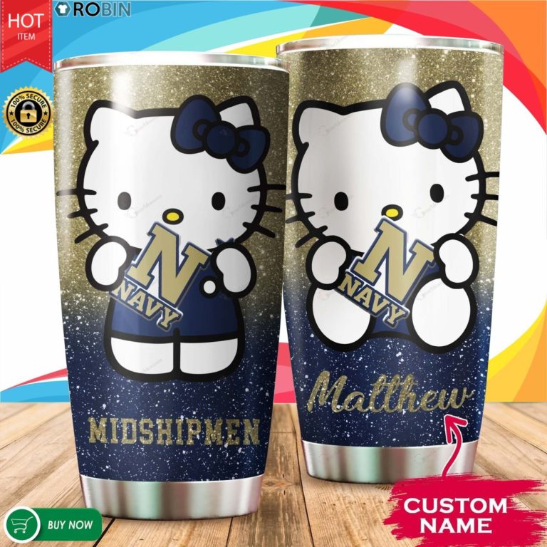 Personalized Hello Kitty Hug Navy Midshipmen 20oz Tumbler