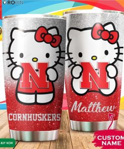 Personalized Hello Kitty Hug Nebraska Cornhuskers 20oz Tumbler