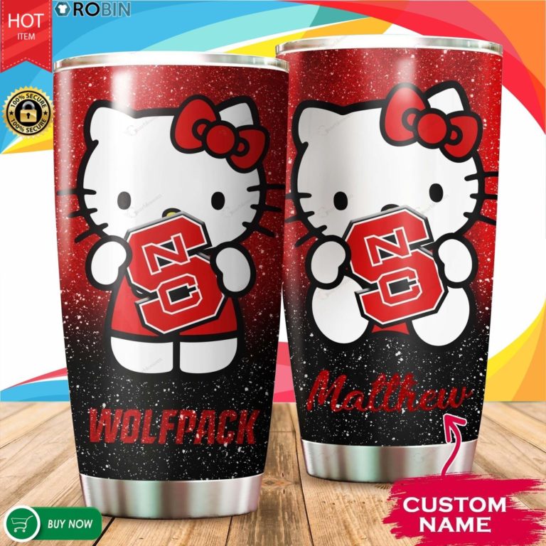 Personalized Hello Kitty Hug North Carolina State Wolfpack 20oz Tumbler
